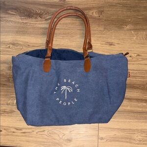 The Beach People Navy Canvas Tote with Leather Handles